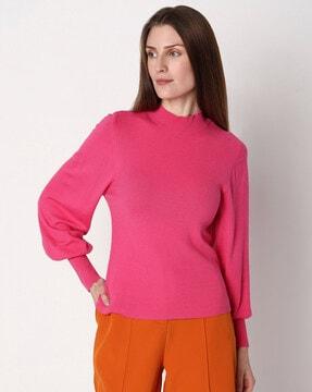 ribbed high-neck pullover