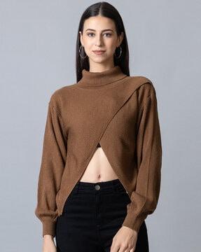 ribbed high-neck pullover