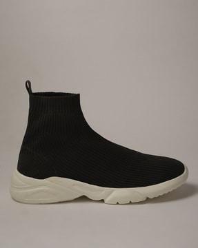 ribbed high-top slip-on sneakers