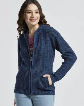 ribbed hooded cardigan with insert pockets