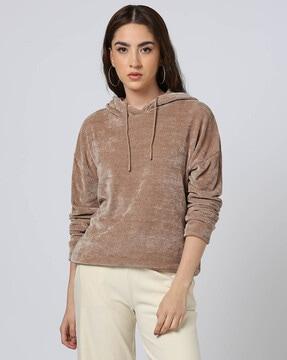 ribbed hoodie with drop-shoulder sleeves