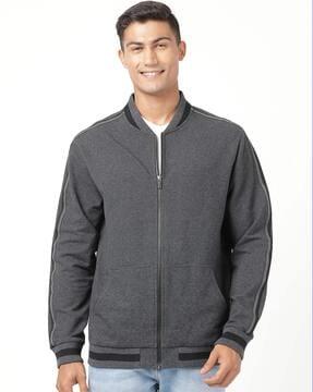 ribbed jacket with zip-front