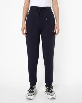 ribbed jogger track pants with embellished gold logo