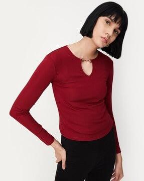 ribbed keyhole-neck top