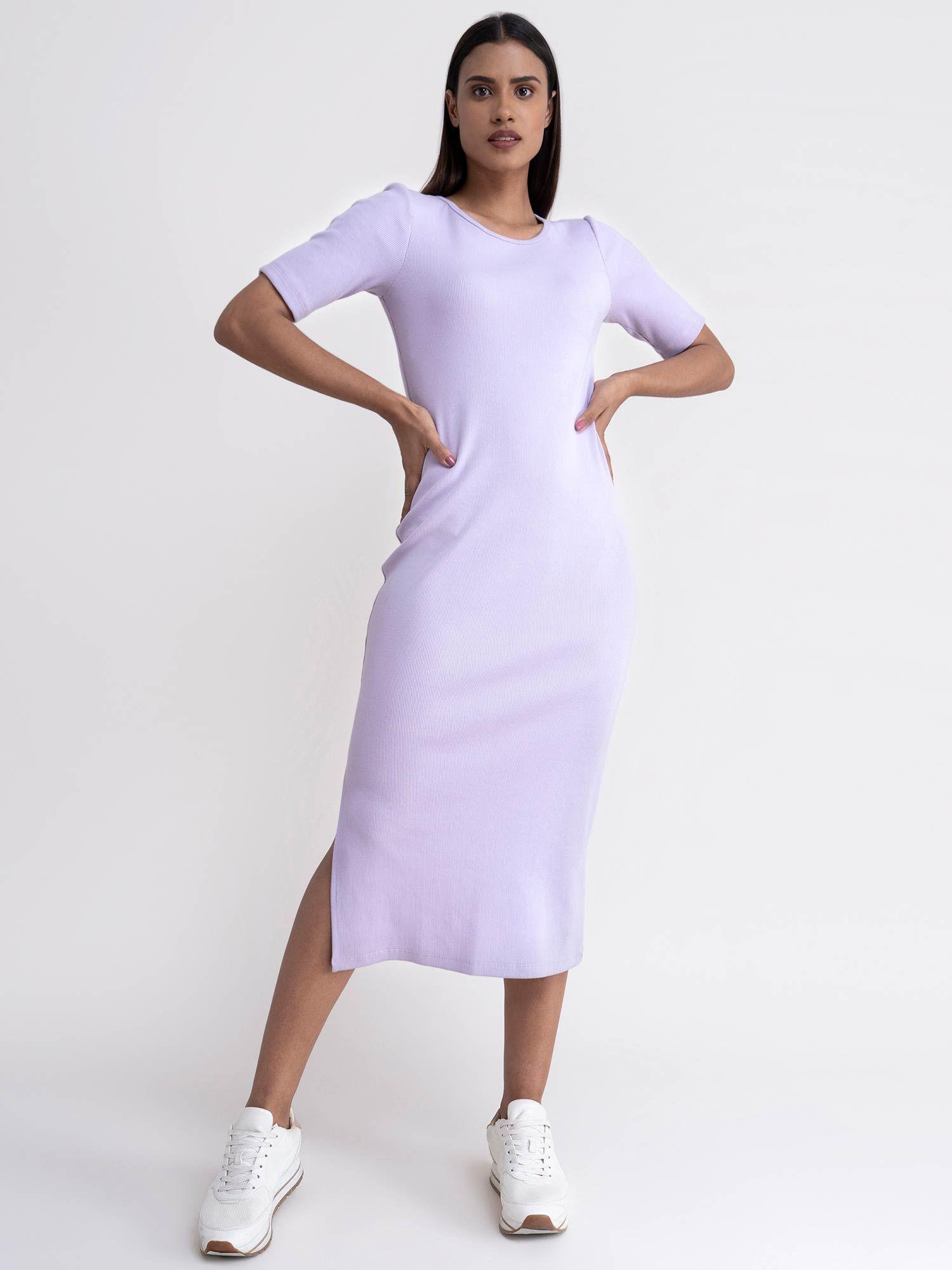 ribbed knit bodycon dress - lilac