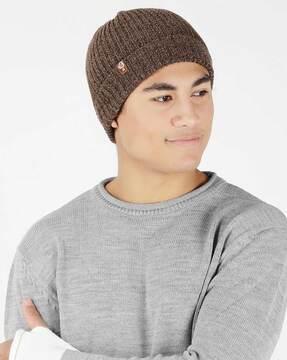 ribbed knit woolen beanie cap