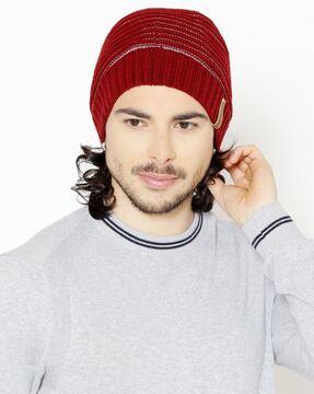 ribbed knitted woolen beanie cap