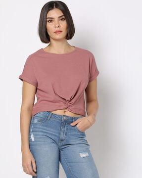 ribbed knot-front top