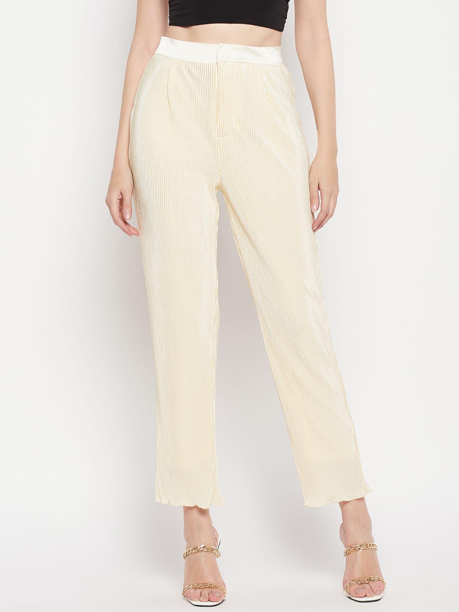 ribbed off white trousers