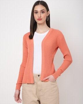 ribbed open-front cardigan