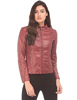 ribbed panel biker jacket