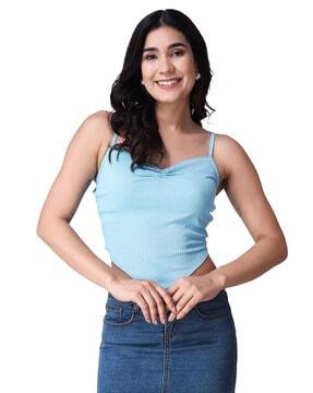 ribbed pattern crop top with v-hem line