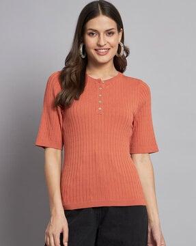 ribbed pattern top with half button closure