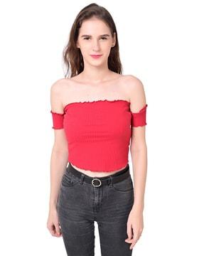 ribbed pattern top with off shoulder
