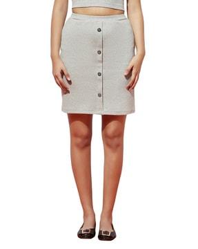 ribbed pencil skirt with button accent