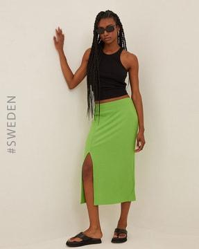 ribbed pencil skirt with elasticated waist