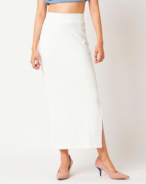 ribbed pencil skirt with elasticated waist