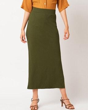 ribbed pencil skirt with elasticated waist