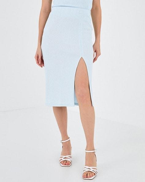 ribbed pencil skirt with slit