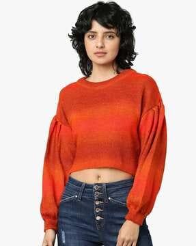 ribbed pullover with balloon sleeves