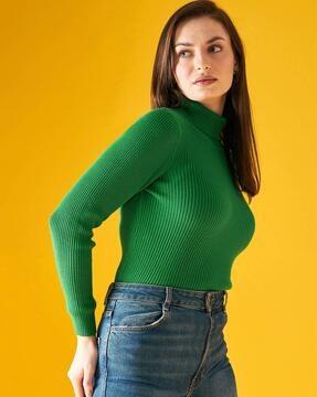 ribbed pullover with full sleeves