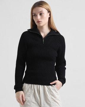 ribbed pullover with half-zip closure