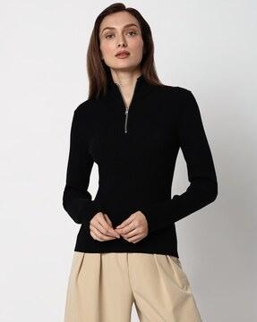 ribbed pullover with zip closure