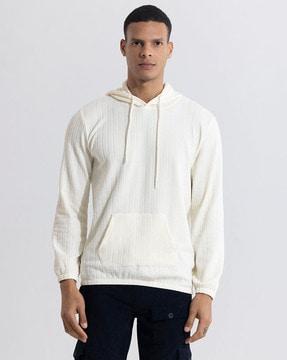 ribbed relaxed fit hoodie with kangaroo pocket