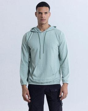 ribbed relaxed fit hoodie with kangaroo pocket