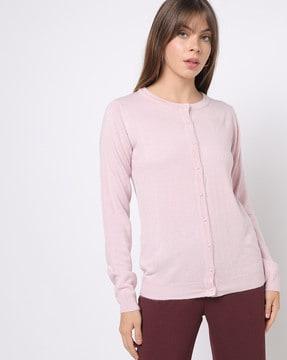 ribbed round-neck cardigan