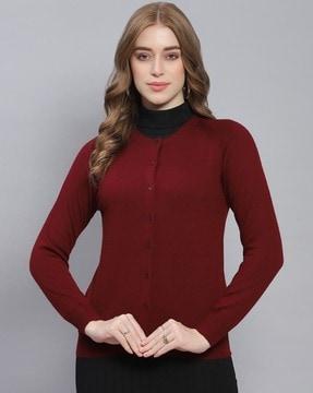 ribbed round-neck cardigan