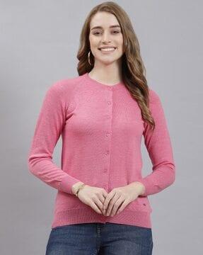 ribbed round-neck cardigan