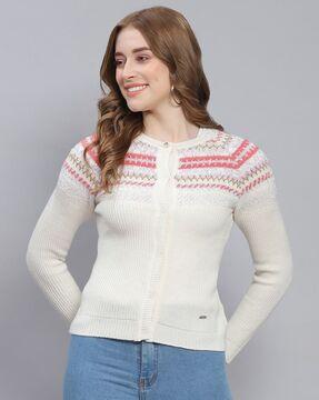 ribbed round-neck cardigan