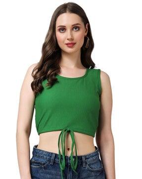 ribbed round-neck crop tank top