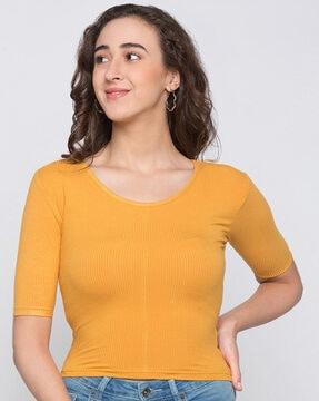 ribbed round-neck crop top