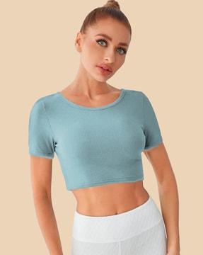 ribbed round-neck crop top