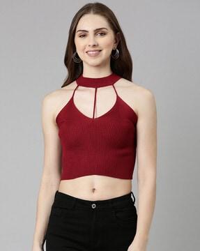 ribbed round-neck crop top