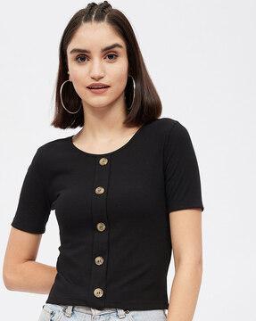 ribbed round-neck crop top