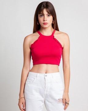 ribbed round-neck crop top