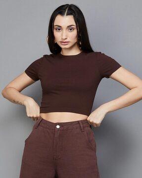 ribbed round-neck crop top