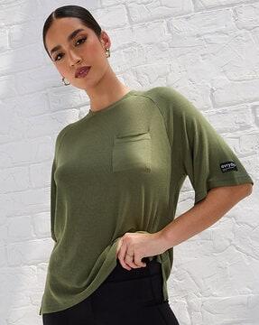 ribbed round neck loose fit t-shirt