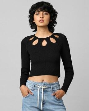 ribbed round-neck pullover