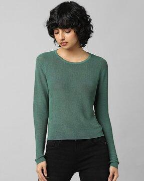 ribbed round-neck pullover