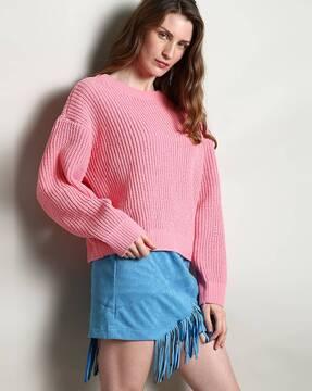 ribbed round-neck pullover