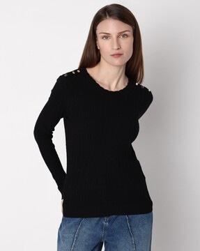 ribbed round-neck pullover