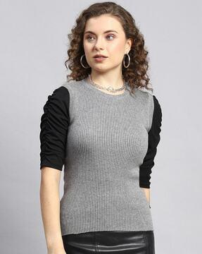 ribbed round-neck pullover