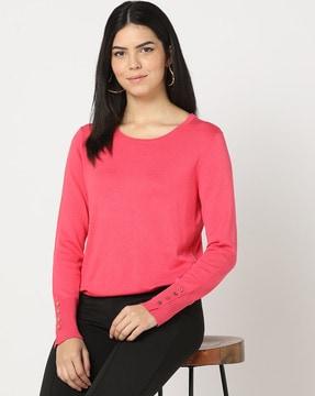 ribbed round-neck pullovers