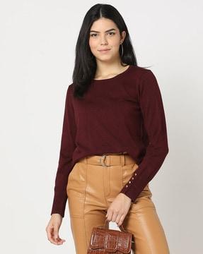 ribbed round-neck pullovers