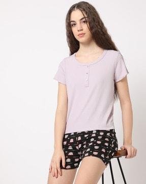 ribbed round-neck short top