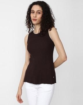 ribbed round-neck sleeveless top